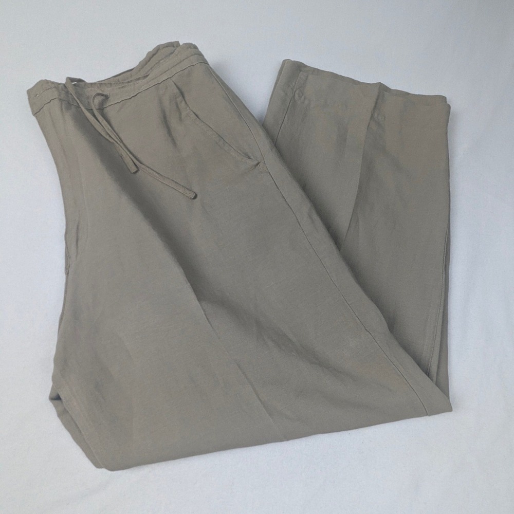 Linea Uomo Mens 36x32 Khaki Tan Linen Viscose Wide Leg Drawstring Pants